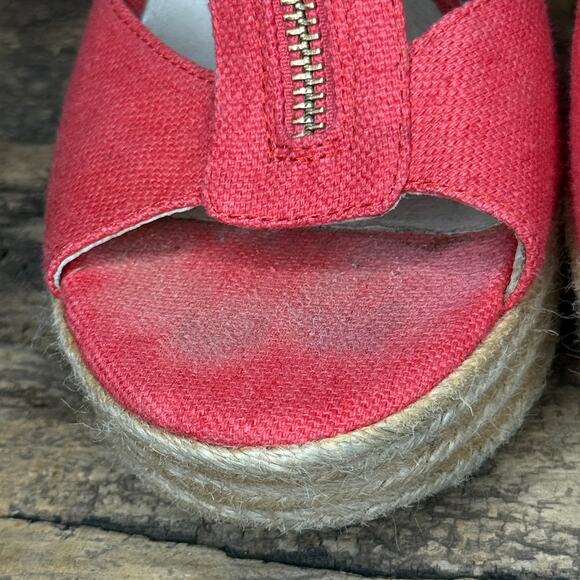 Michael Kors Coral Canvas Espadrille Wedge Sandals Women’s 8M Gold Zip Platform - Picture 5 of 13